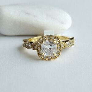 CZ princess cut ring size 7 engagement cocktail 14k Gold